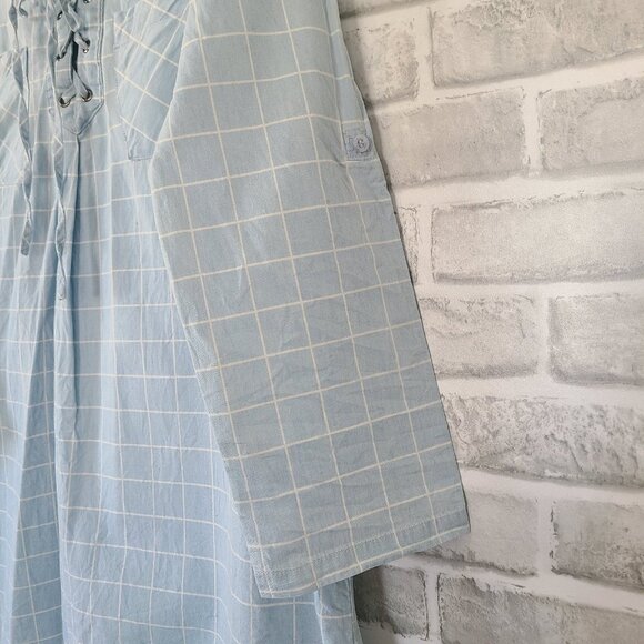 En Creme Denim Lace Up Front Tunic Mini Dress Boho Hippie Festival Medium - Picture 7 of 7